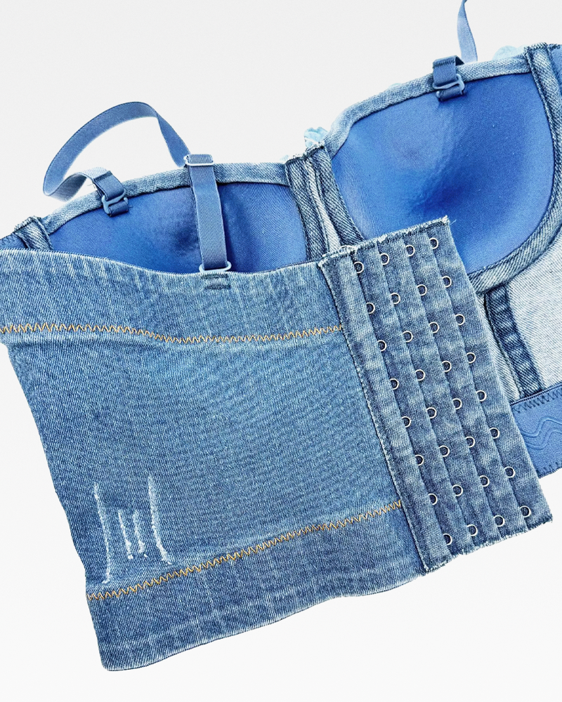 Bustier en jean à fleurs