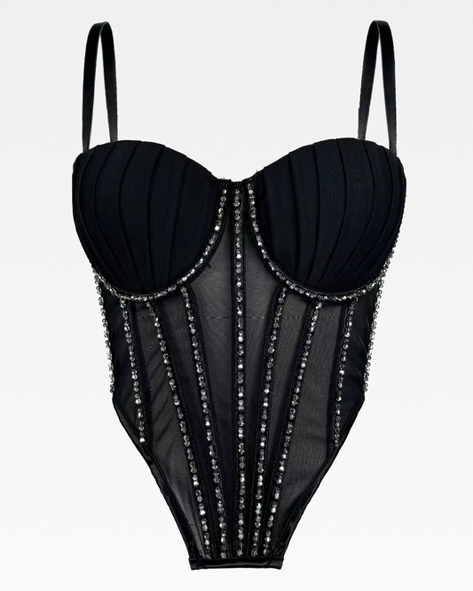 Bustier noir strass