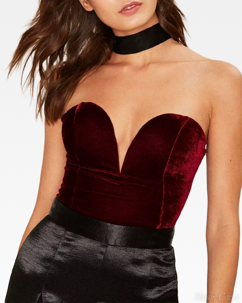 Body bustier rouge en velours