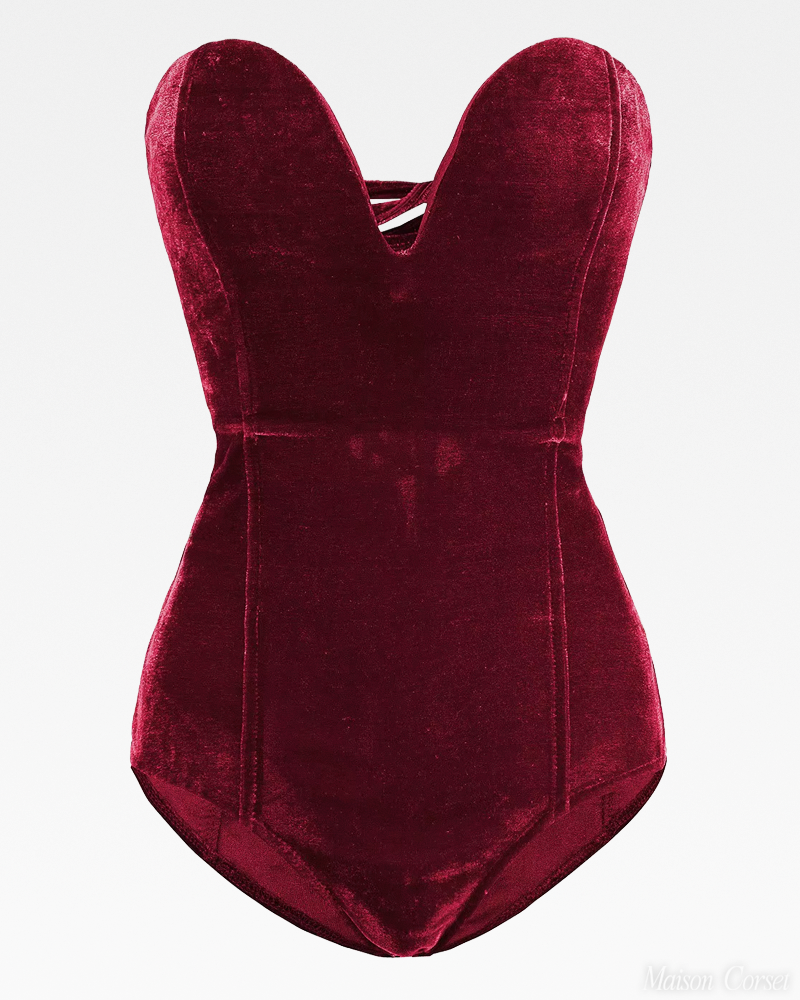 Body bustier rouge en velours