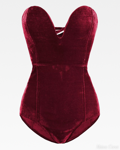 Body bustier rouge en velours
