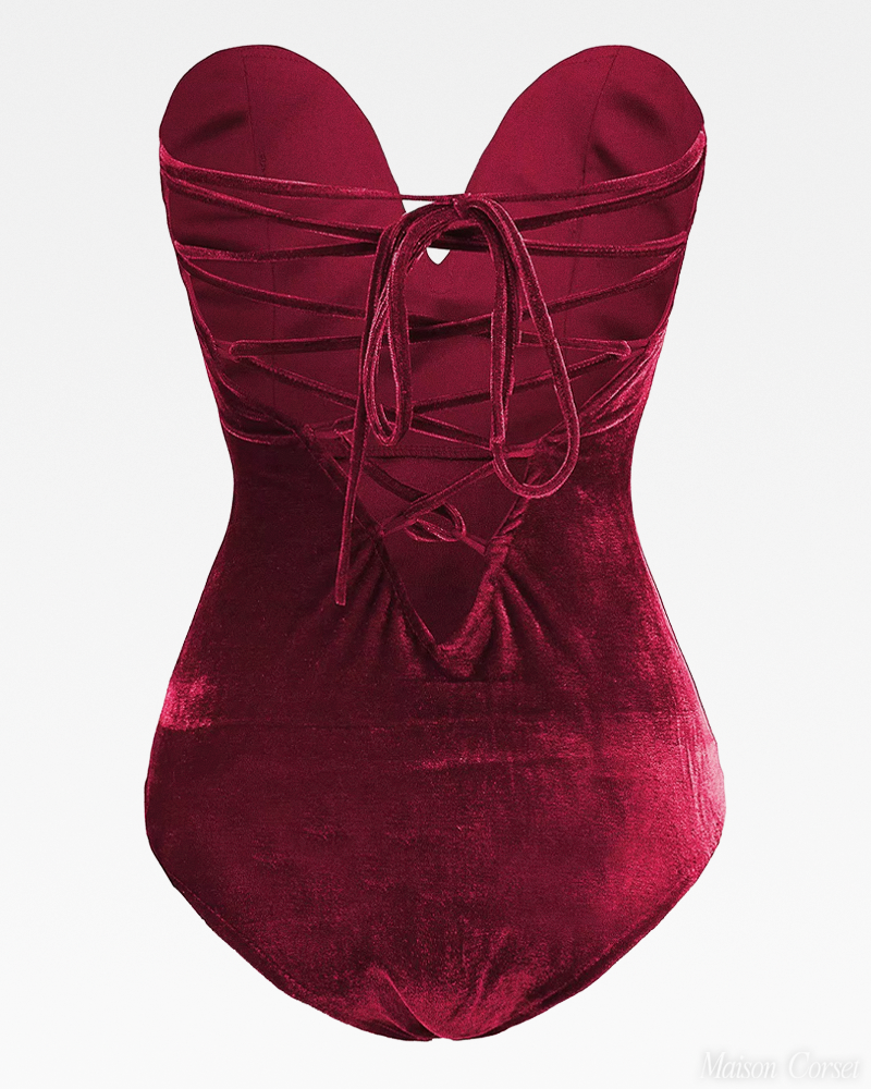 Body bustier rouge en velours
