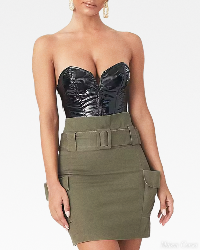 Body noir bustier cuir
