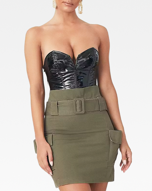 Body noir bustier cuir