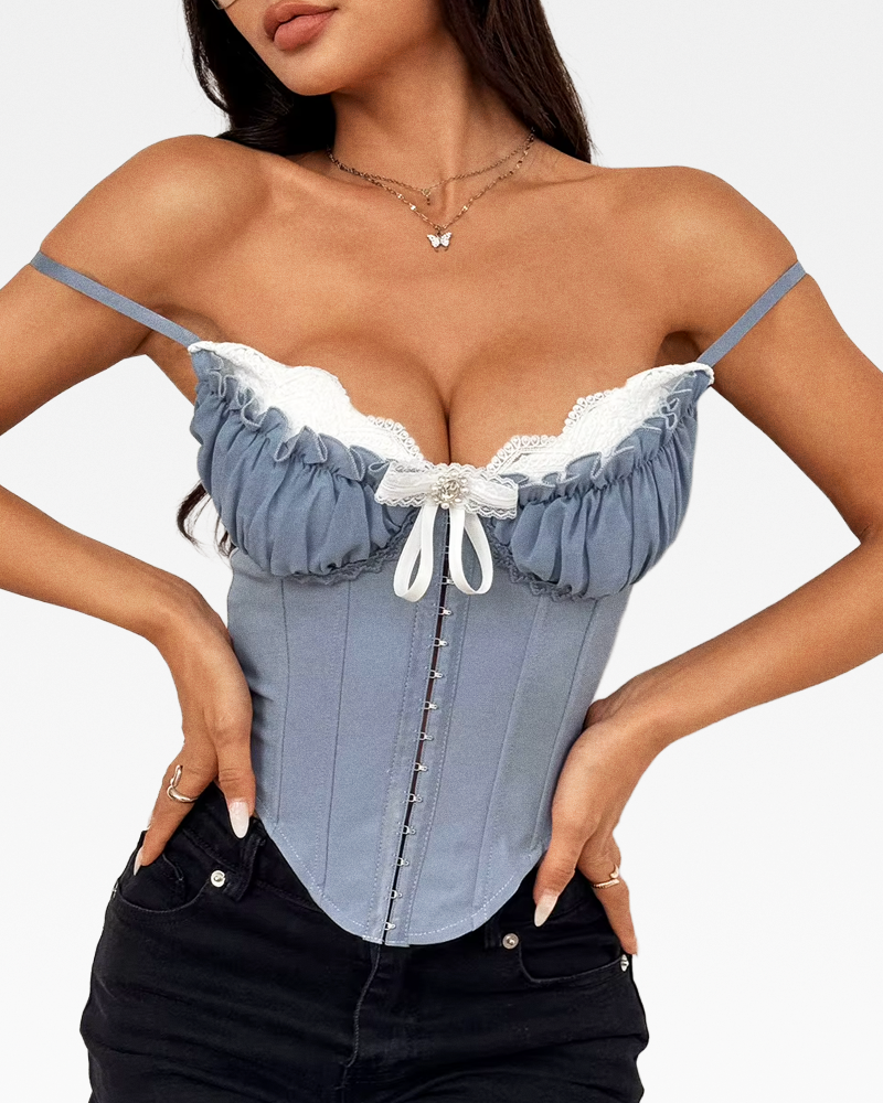 Bustier bleu à volants