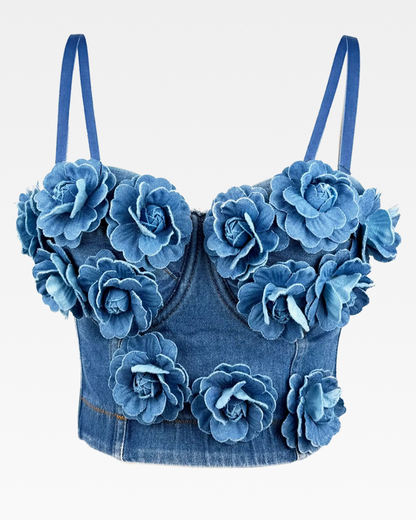 Bustier en jean à fleurs