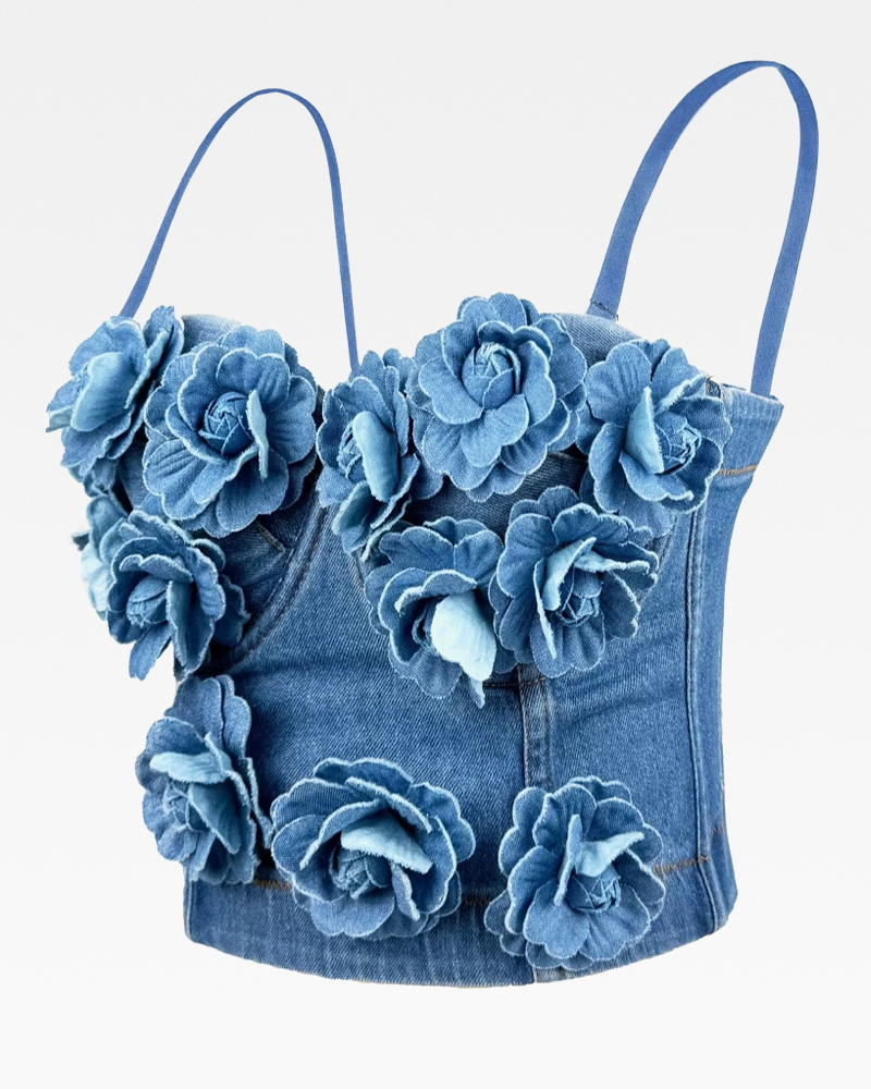 Bustier en jean à fleurs