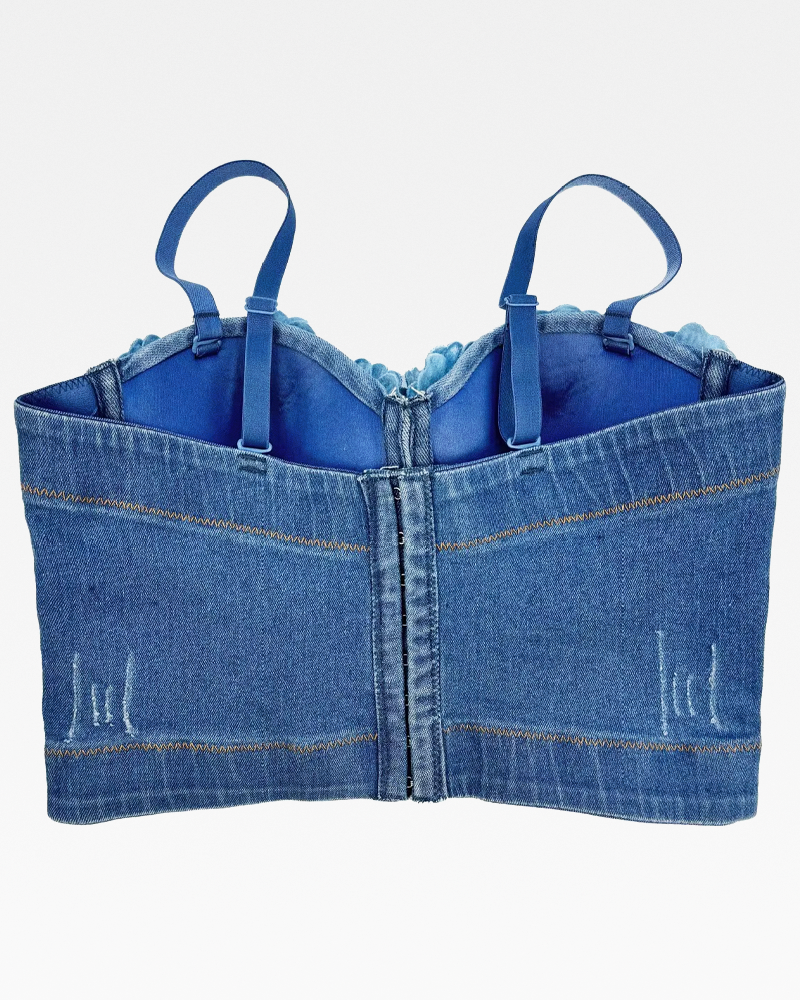 Bustier en jean à fleurs