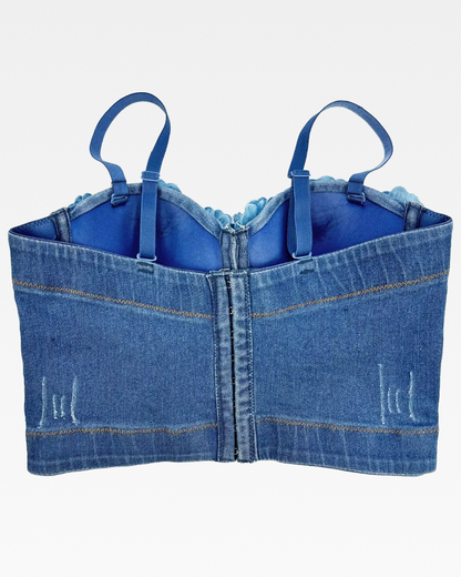 Bustier en jean à fleurs