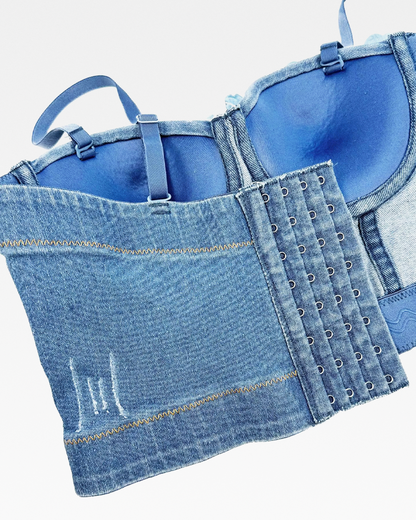 Bustier en jean à fleurs