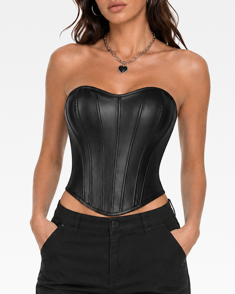 Bustier noir simili cuir