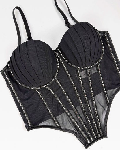 Bustier noir strass
