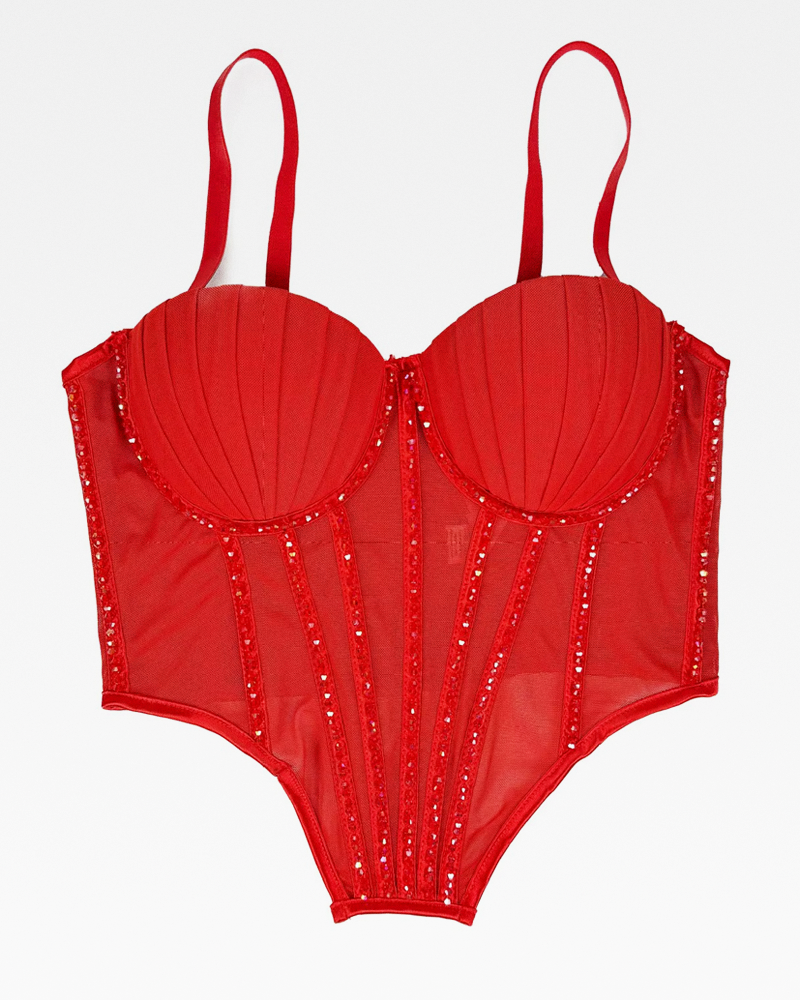 Bustier rouge strass