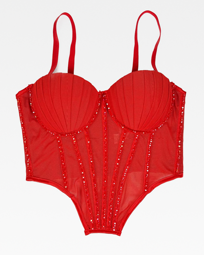 Bustier rouge strass