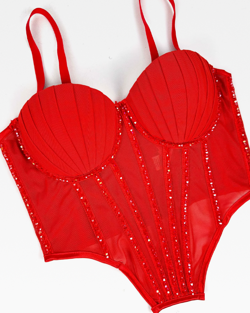 Bustier rouge strass
