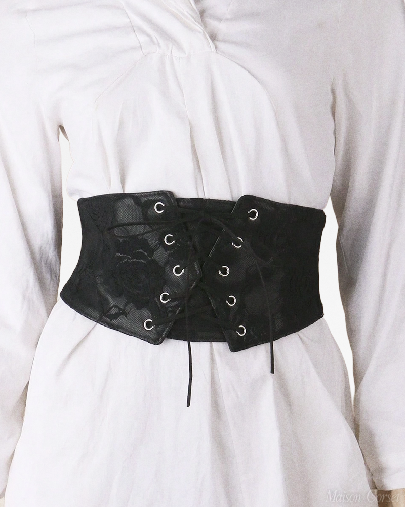 Ceinture corset large dentelle noire