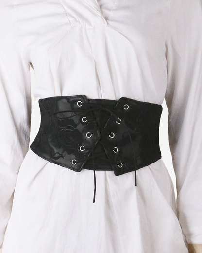 Ceinture corset large dentelle noire