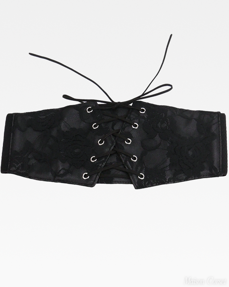 Ceinture corset large dentelle noire