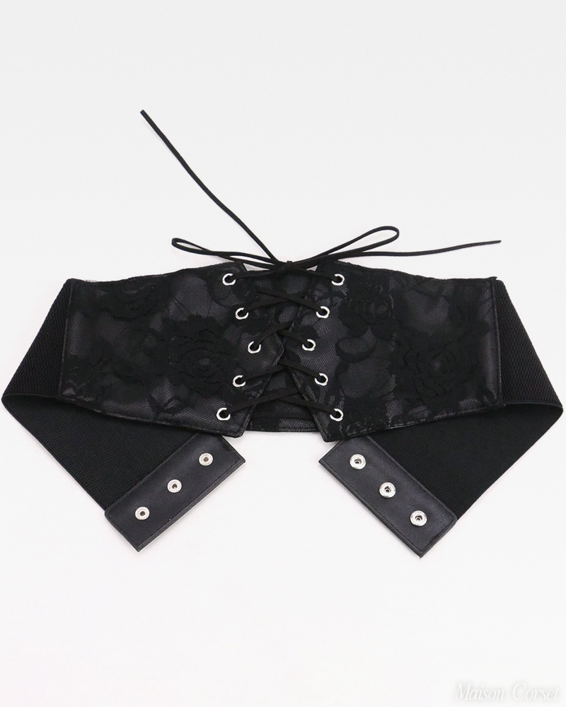 Ceinture corset large dentelle noire