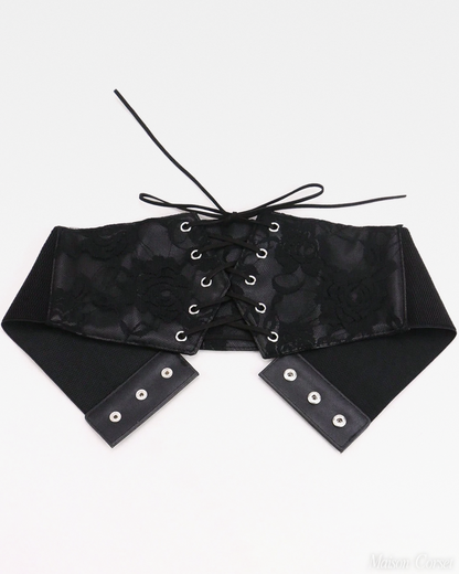 Ceinture corset large dentelle noire