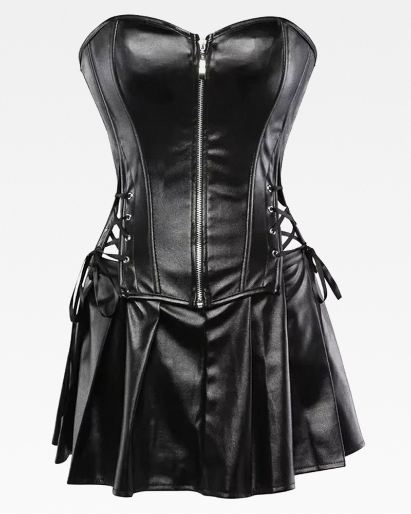 Corset avec jupe noir en cuir
