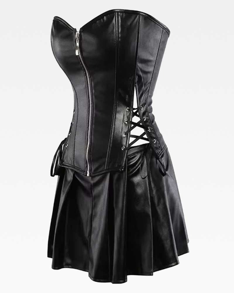 Corset avec jupe noir en cuir