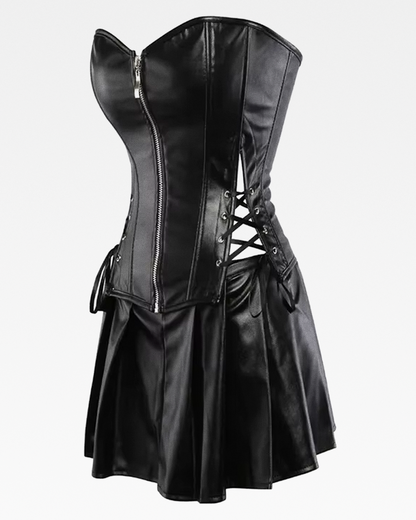 Corset avec jupe noir en cuir