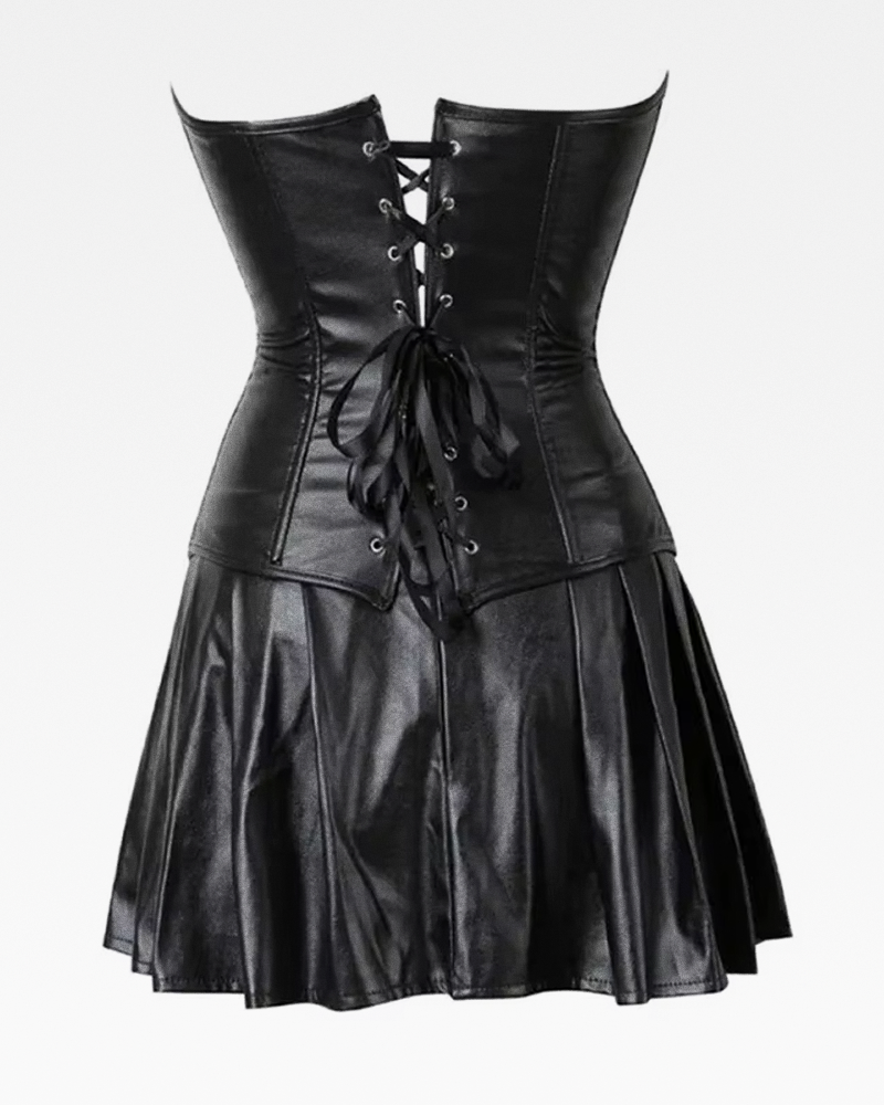 Corset avec jupe noir en cuir