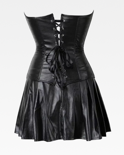 Corset avec jupe noir en cuir