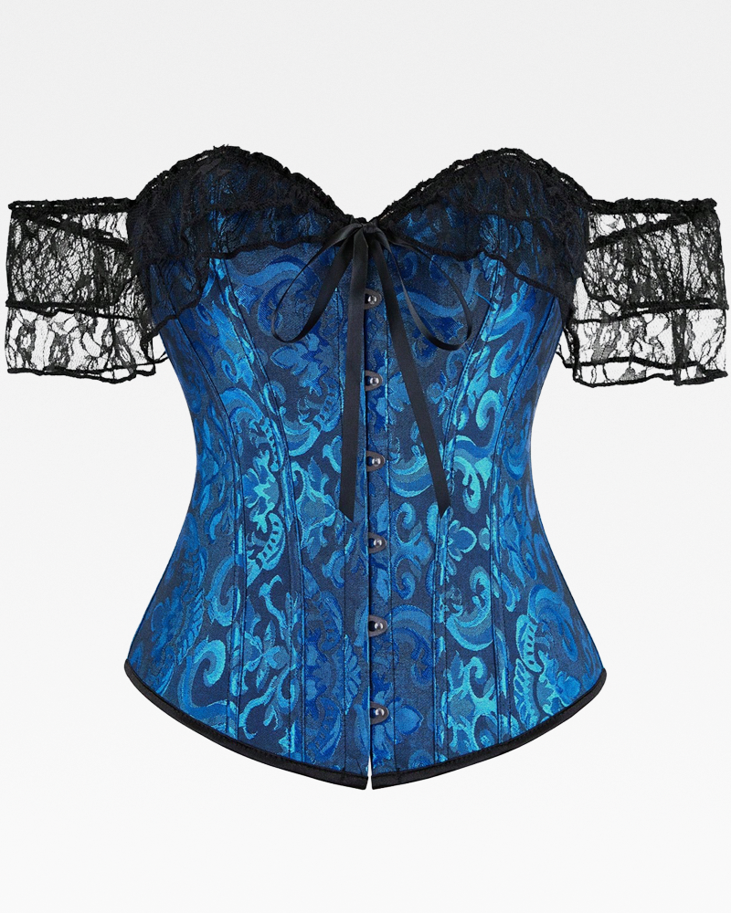 Corset bleu et dentelle noire