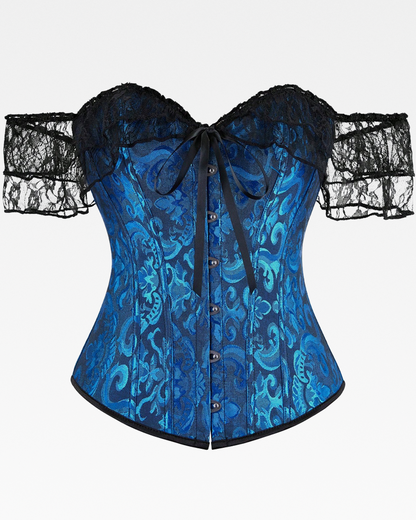 Corset bleu et dentelle noire