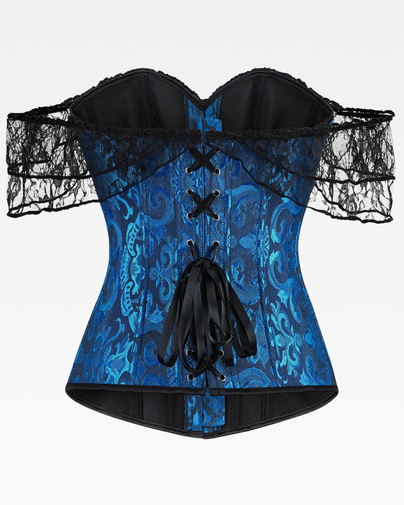 Corset bleu et dentelle noire