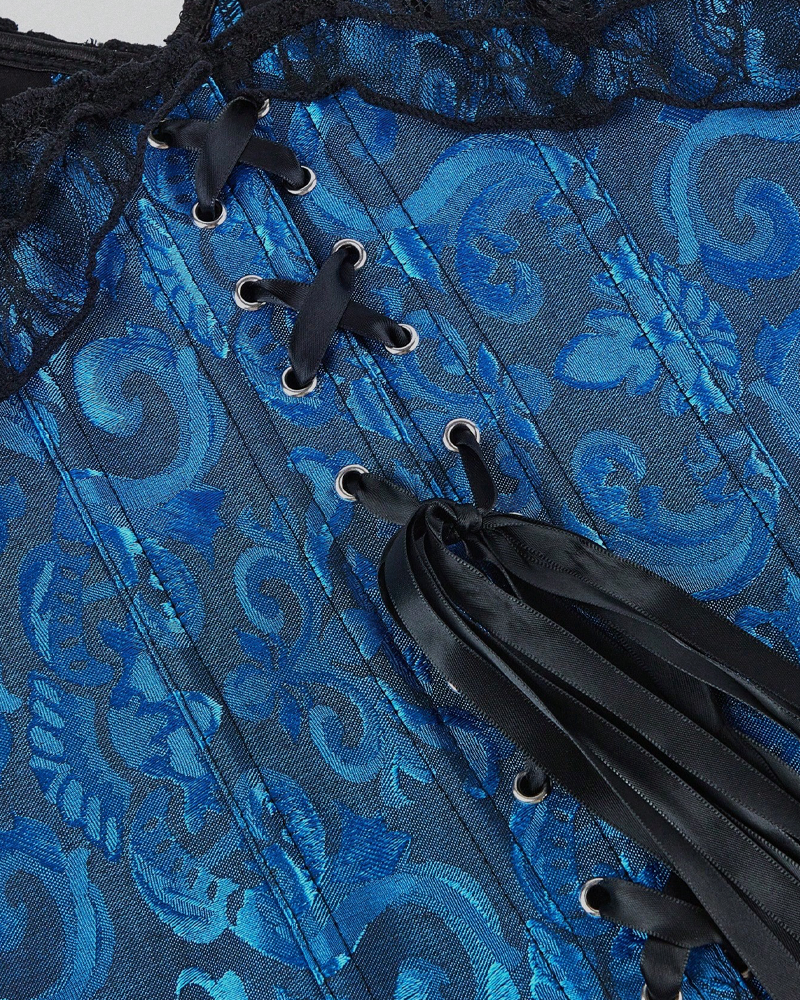 Corset bleu et dentelle noire