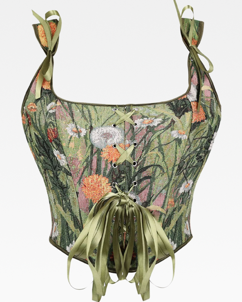 Corset bustier vert fleuri