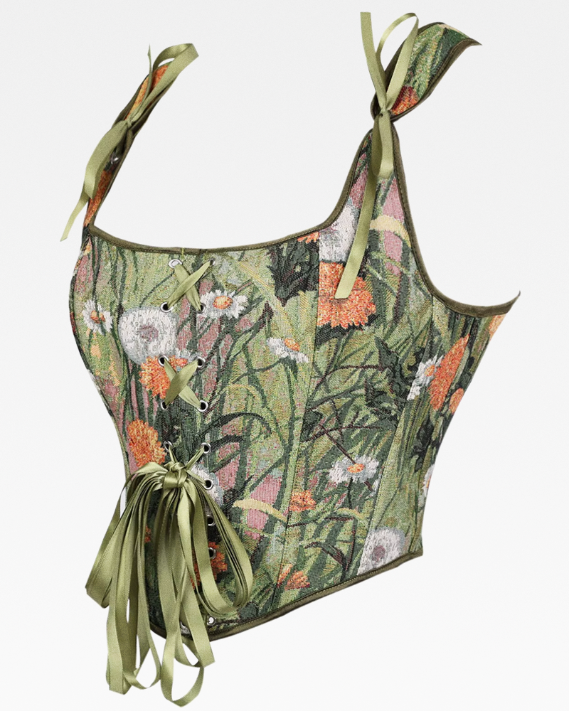 Corset bustier vert fleuri