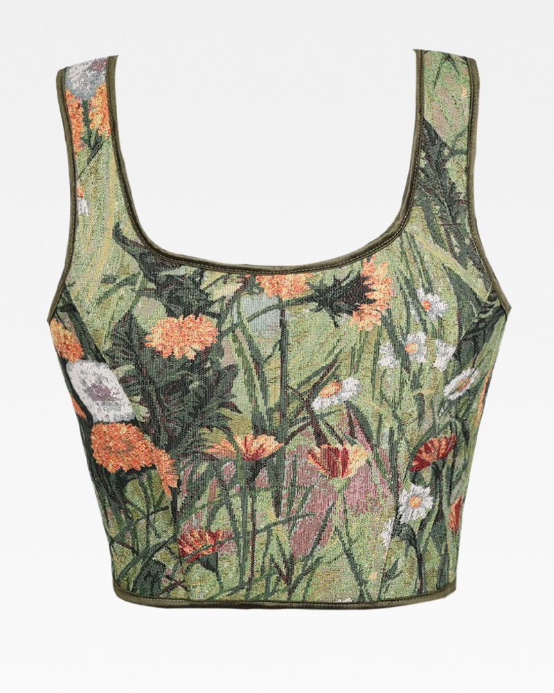 Corset bustier vert fleuri