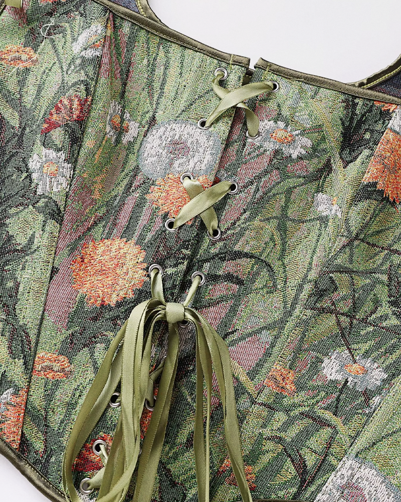 Corset bustier vert fleuri