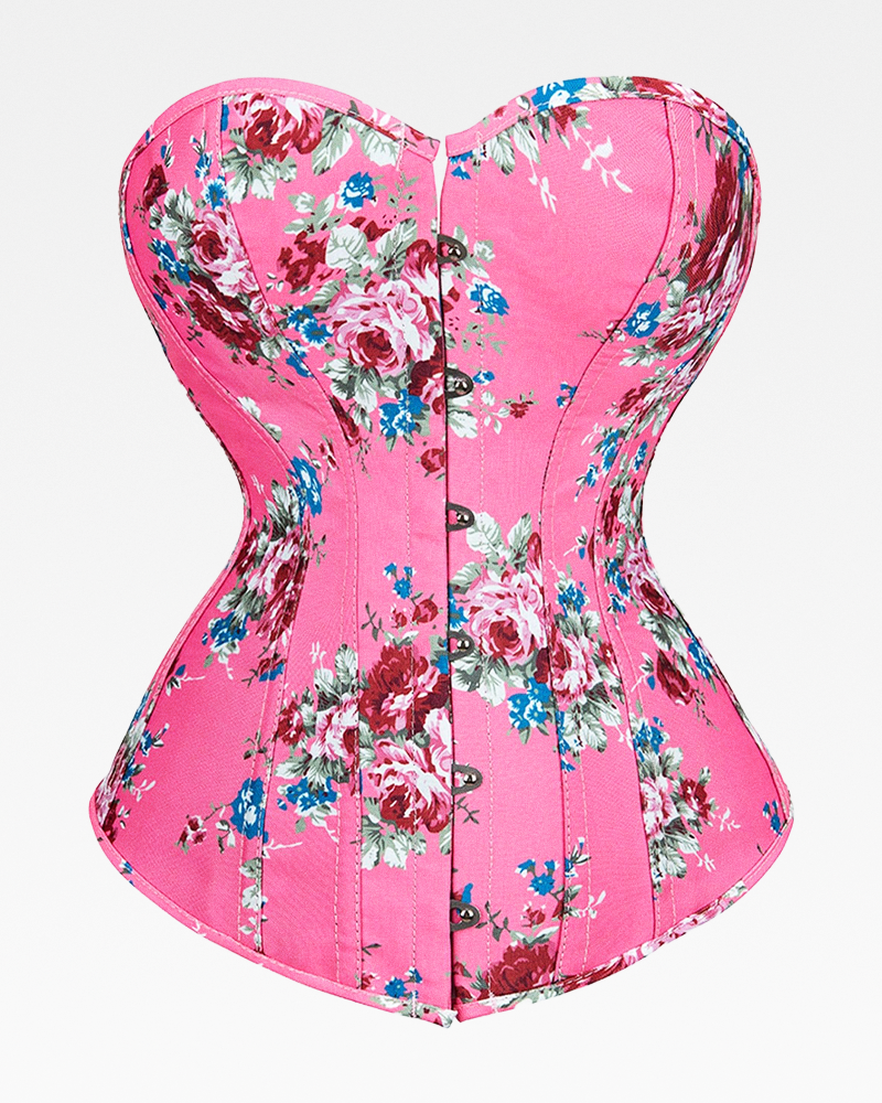 Corset rose à fleurs