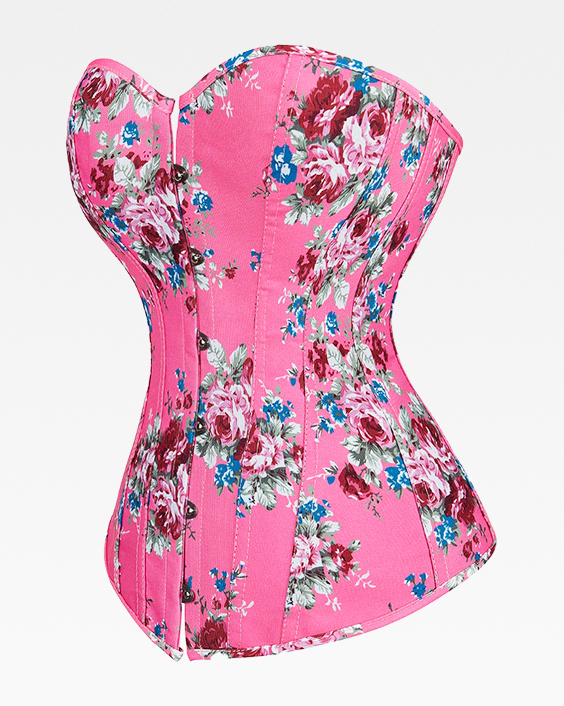 Corset rose à fleurs