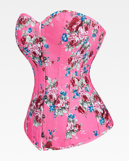 Corset rose à fleurs