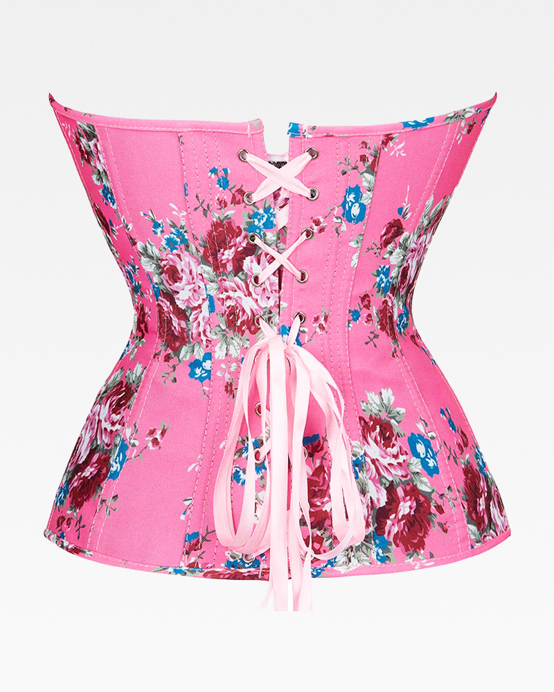 Corset rose à fleurs