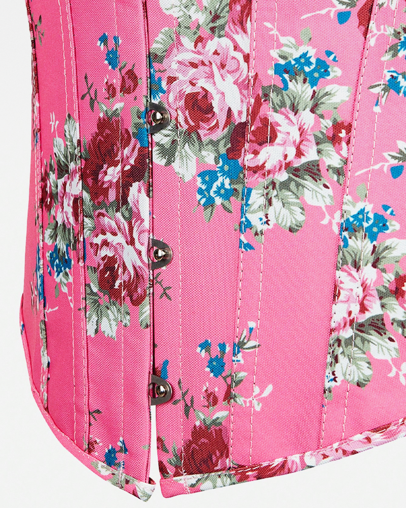 Corset rose à fleurs