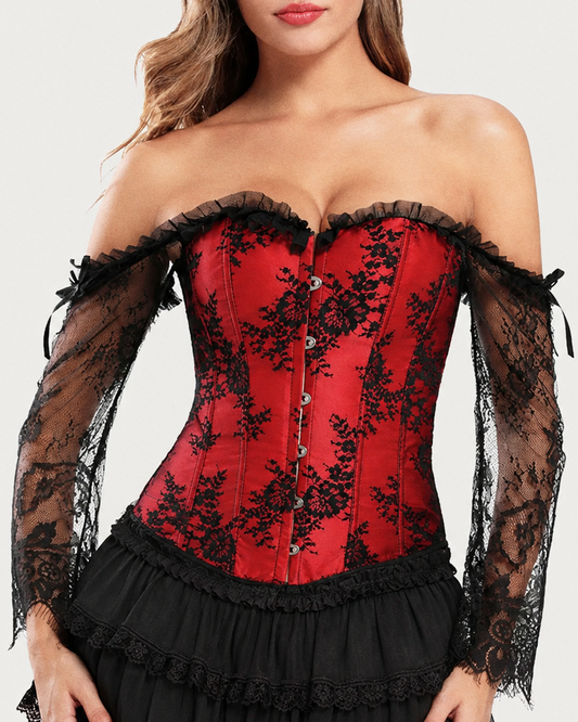 Corset rouge et noir en dentelle