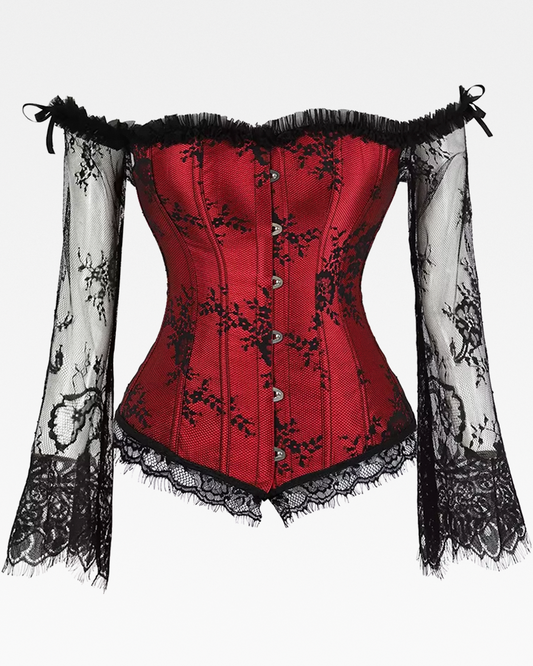 Corset rouge et noir en dentelle