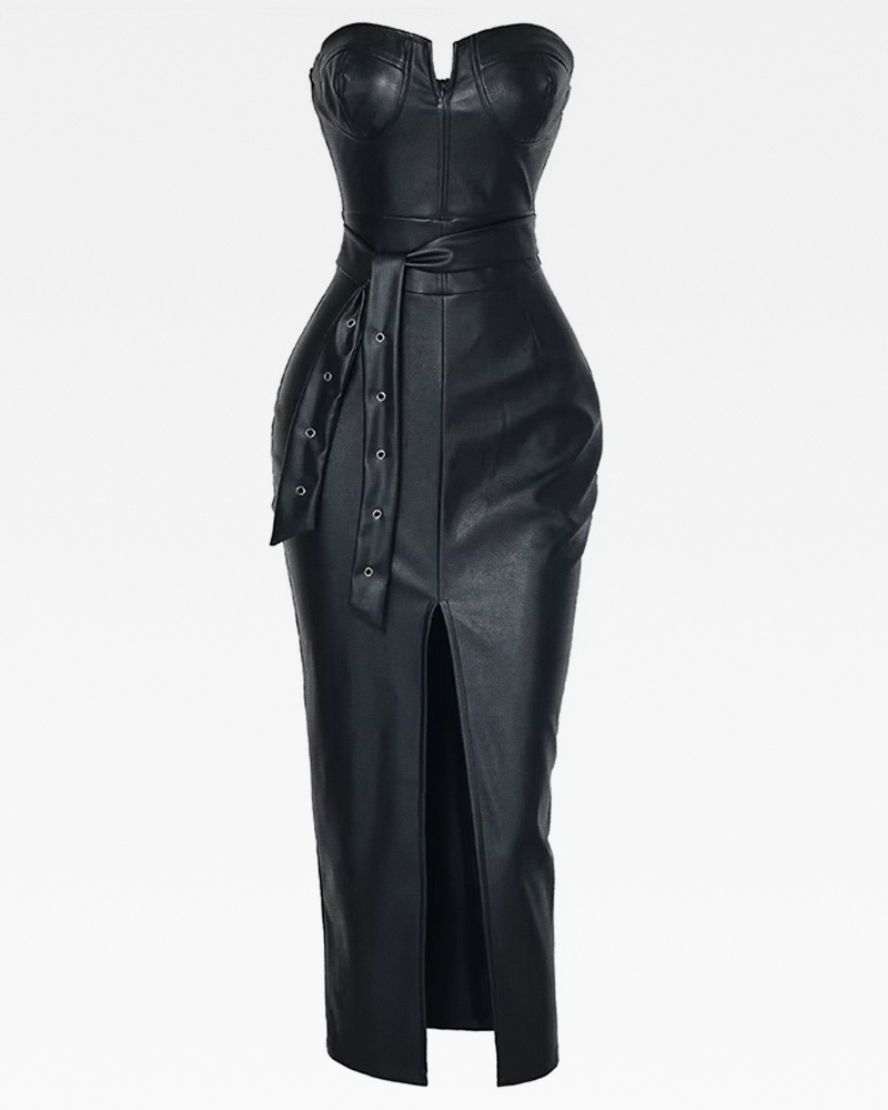 Robe bustier en cuir noir