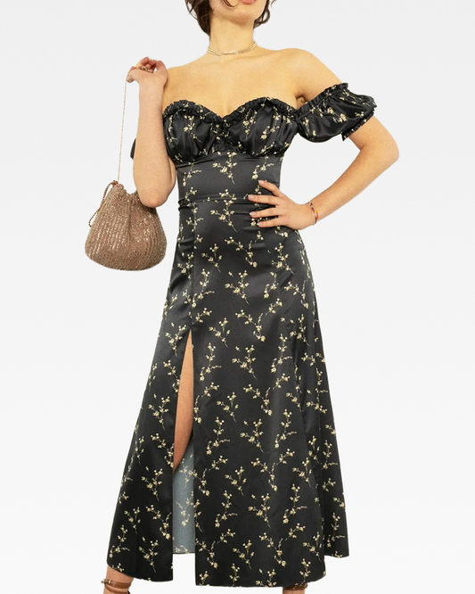 Robe corset vintage noire fleurie